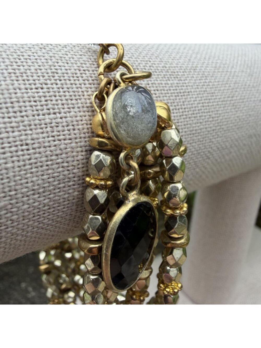Rachel Reinhardt Multi-Strand Gold Bracelet Labradorite & Faceted Onyx Celestial - Picture 14 of 14